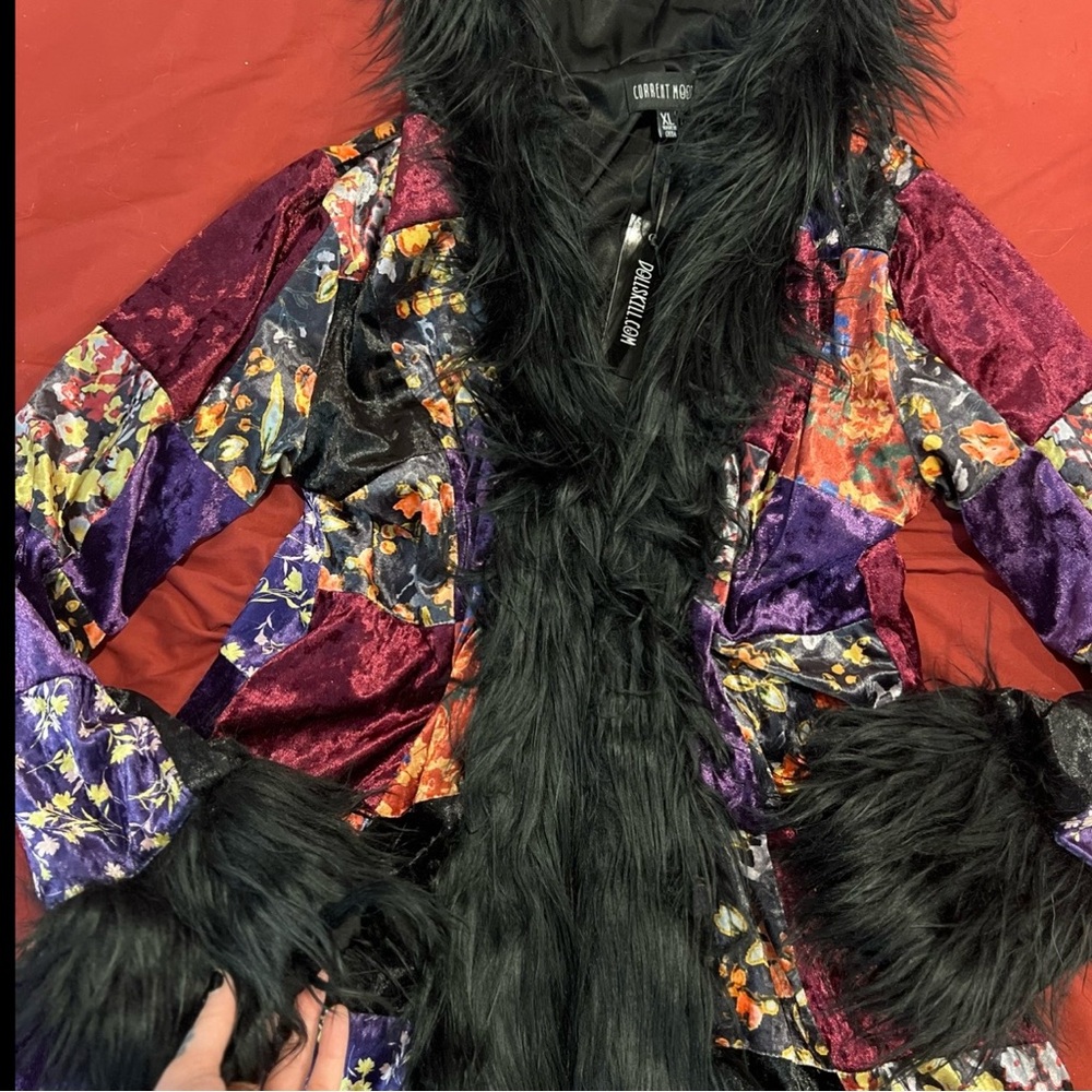 Dolls Kill x Current Mood Patchwork Fur Trench Coat - Picture 4 of 9
